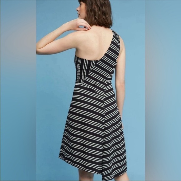 Anthropologie black and white Maeve Moka One Shoulder Striped Dress - Picture 2 of 7